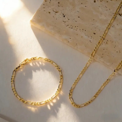 Elegant 2-Piece 18K Gold Jewelry Set ‚Äì Bracelet & Necklace for Men & Women