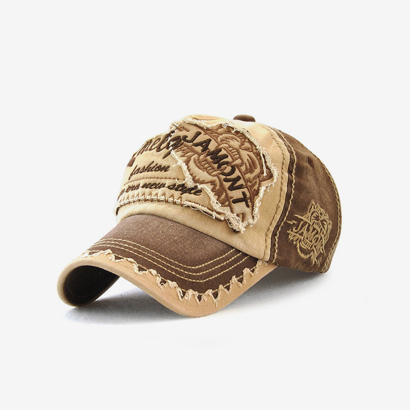 Embroidered Tiger Head Sun Hat – Cotton, Curled Brim, 5 Colors