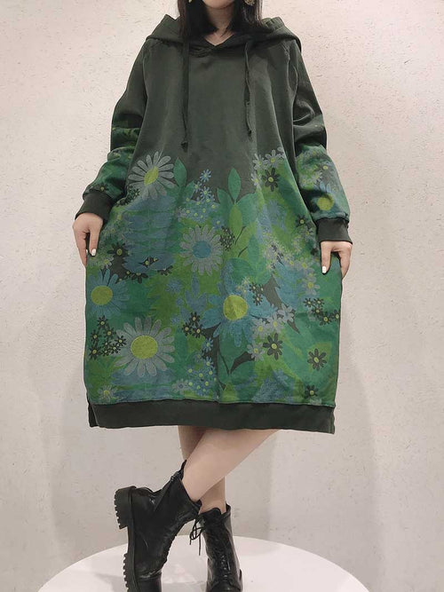 Chic Floral Women Hooded Midi Sweater Dress | Eva Trends