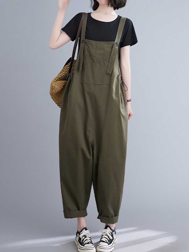 Plain Cotton Salopette Dress - Comfort & Style | Eva Trends