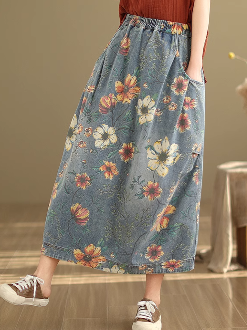 Women's Modern & Comfortable Flower Printed Pocket Style Skirt