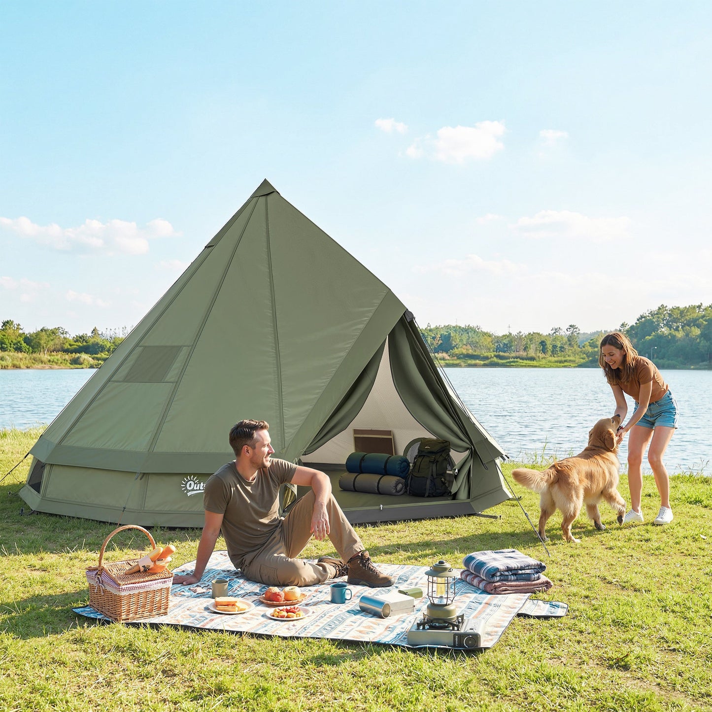 4-6 Person Teepee Tent with Stove Jack – 4-Season Hot Tent