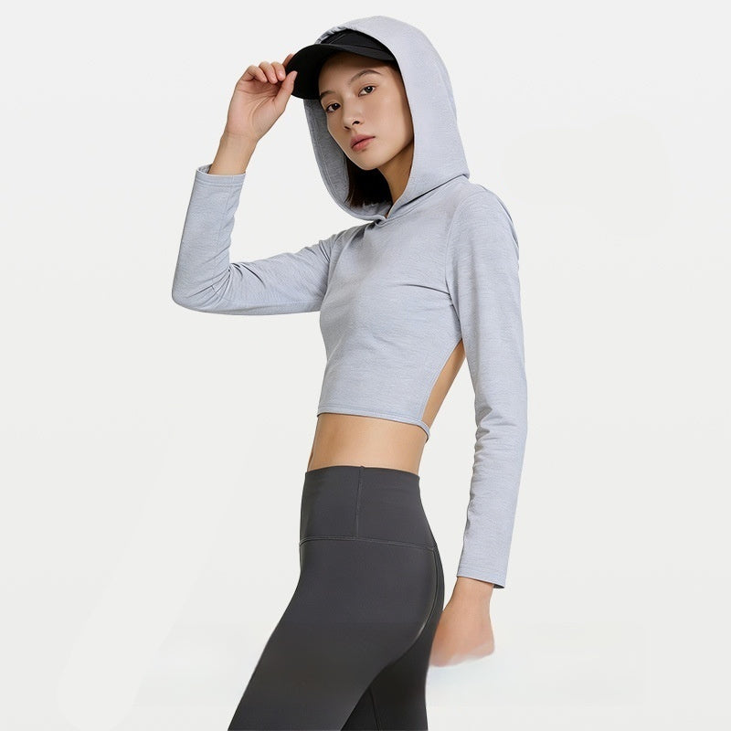 Women's Cropped Long-Sleeve Hoodie with Built-In Chest Pads – 4 Colors
