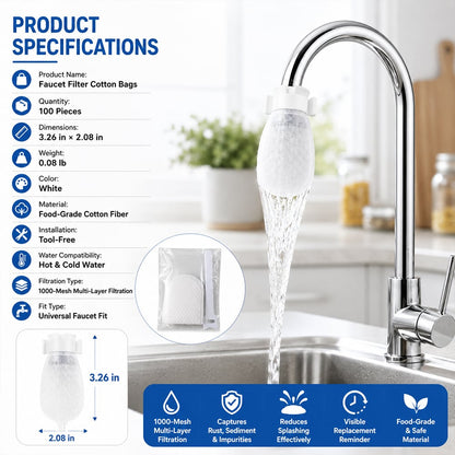 Faucet Filter Cotton Bags - Universal, 100 PCS Splash-Proof Faucet Filter üåüSet