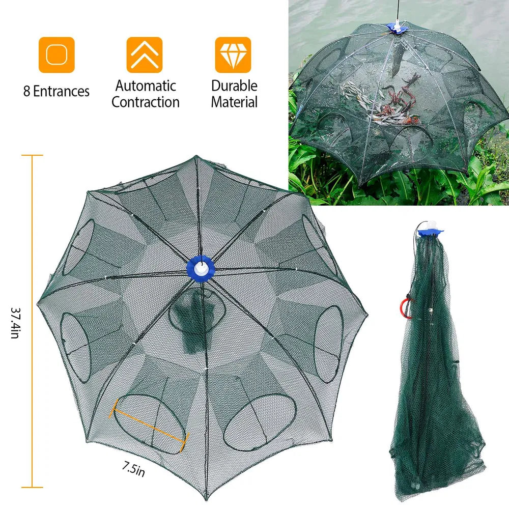 Foldable Fishing Bait Trap with 8 Entrances – Crab, Shrimp, Minnow & Crawfish
