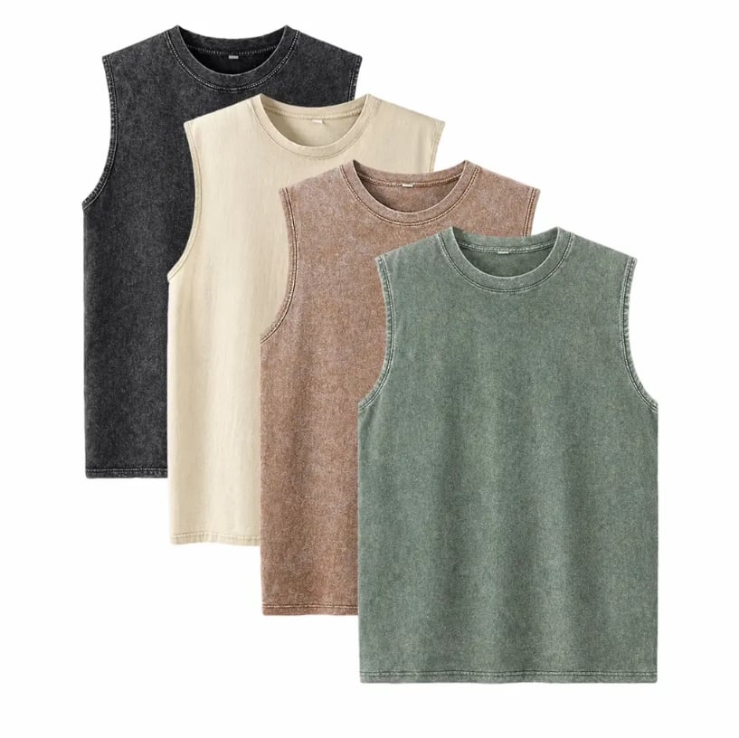 ‚ö° Hot Sales  üî• 4-Pack Men's Washed Sleeveless Vest ‚Äì Heavyweight Cotton, Acid Wash, Oversized Gym & Streetwear