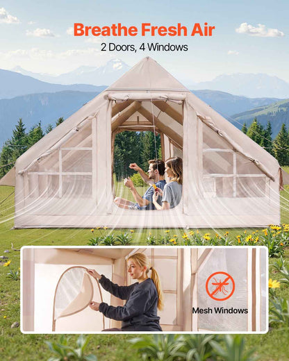 5–8 Person Inflatable Glamping Tent – Easy 15-Min Setup with Hand Pump & Carry Bag | Beige