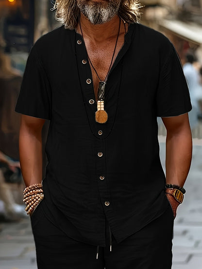 Men's Retro Button-Up Short-Sleeve Casual Shirt