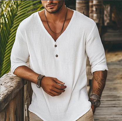 Men's V-Neck Long-Sleeve Casual Shirt