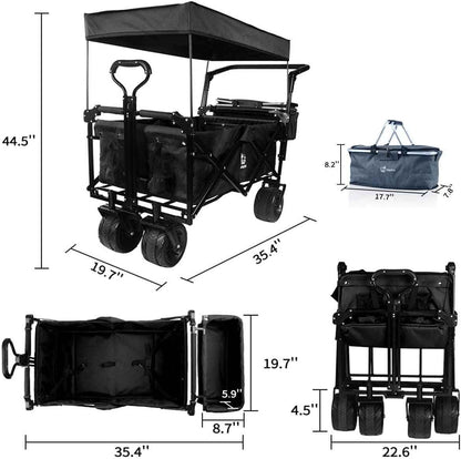 140L Collapsible All-Terrain Wagon with Canopy & Cooler Bag | Folding Cart with Brake