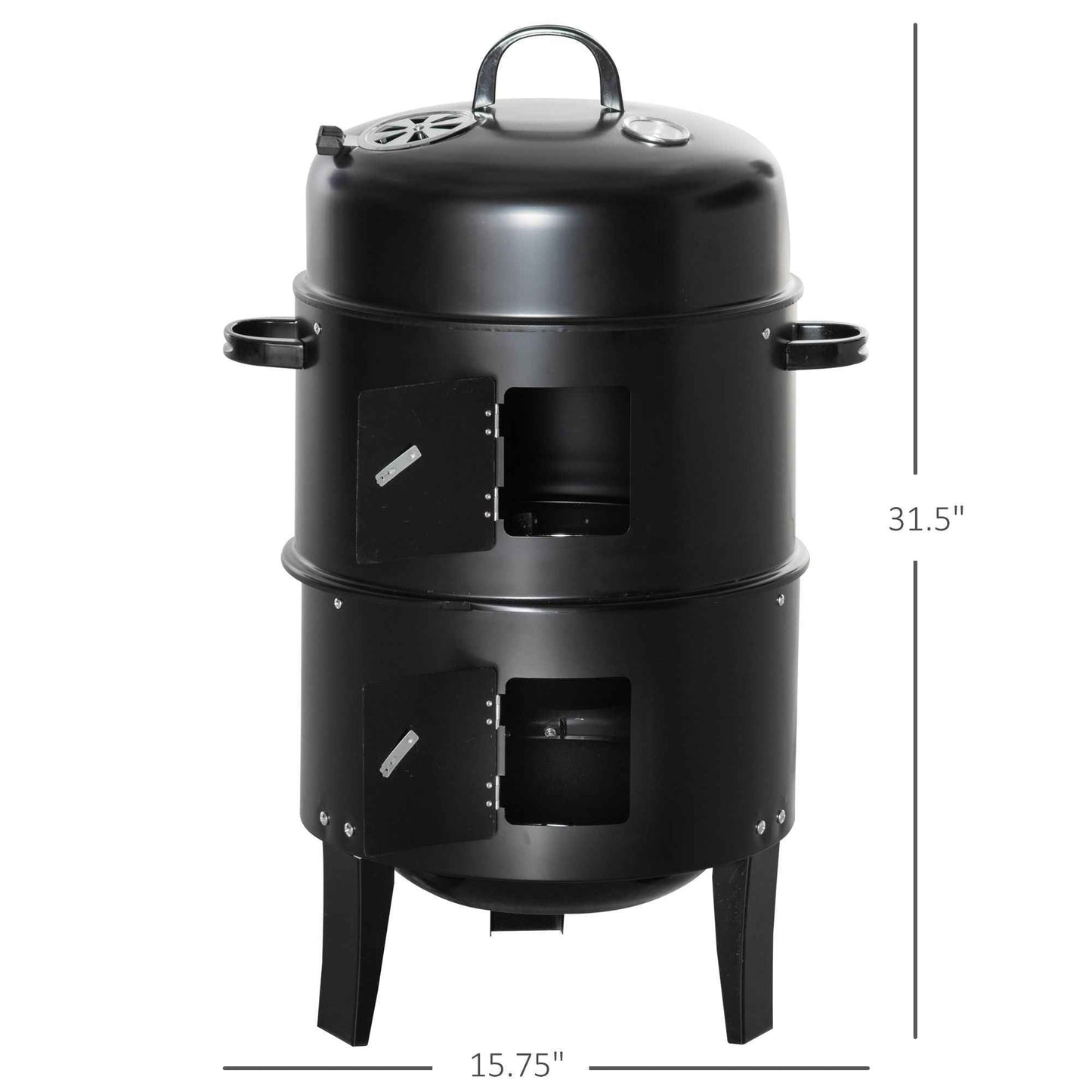 3-in-1 Vertical Charcoal BBQ Smoker Grill – Two-Tier, Built-In Thermometer