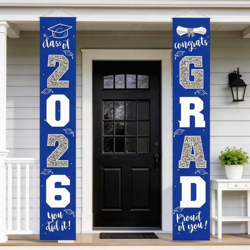 üéìClass of 2026 Graduation Banner 11.8" x 70.87" | Congrats Grad Front Door Porch Decor for Graduation Party (‚ú®Set of 2)