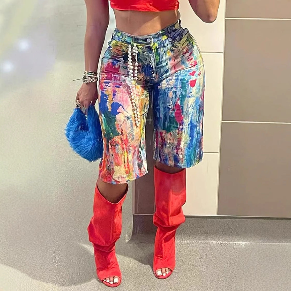 Women's Color-Block Straight-Leg Casual Shorts