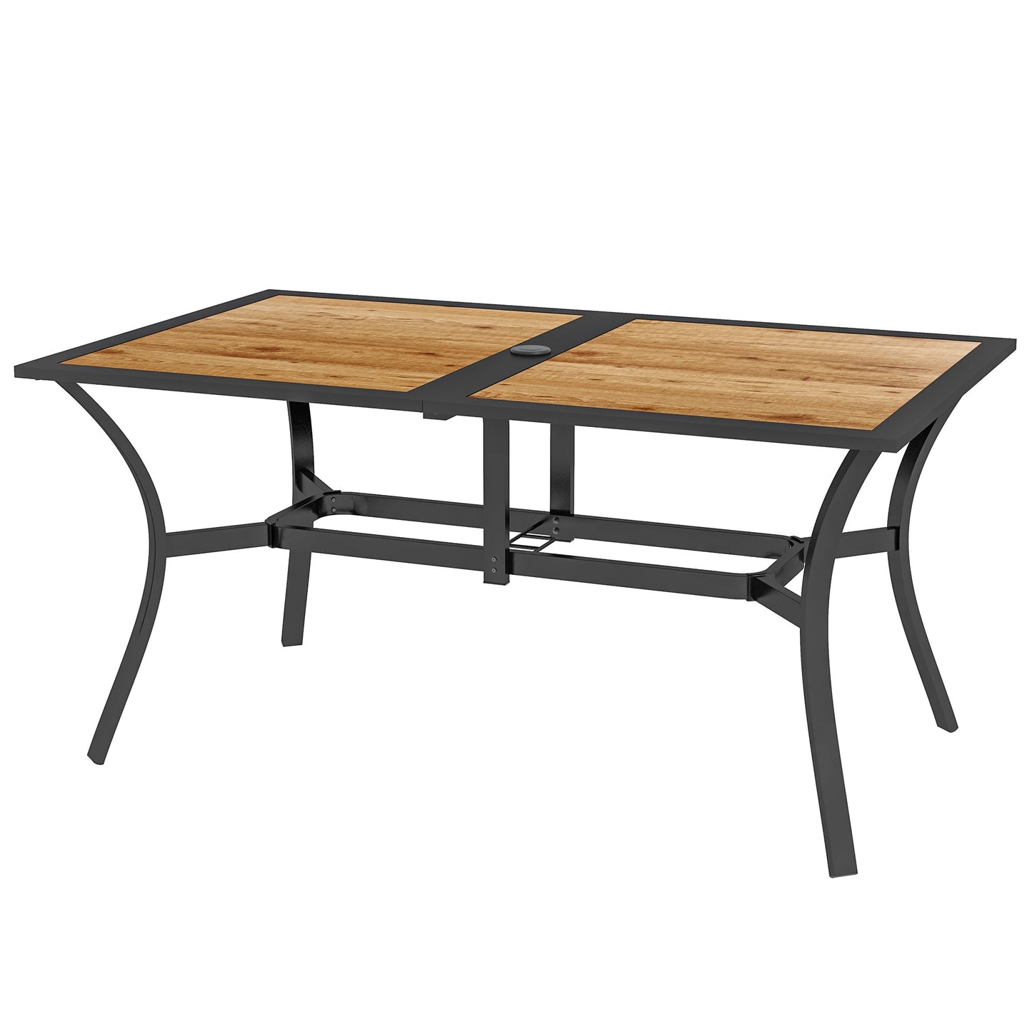 Rectangular Patio Dining Table for 6 | Faux Wood with Umbrella Hole, 59x35.5"