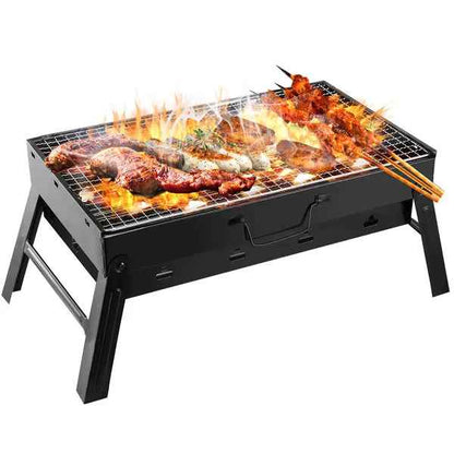 Foldable Portable Charcoal BBQ Grill – 17" Stainless Steel Cooking Grate, Ash Catcher, Folds Flat for Camping & Picnics