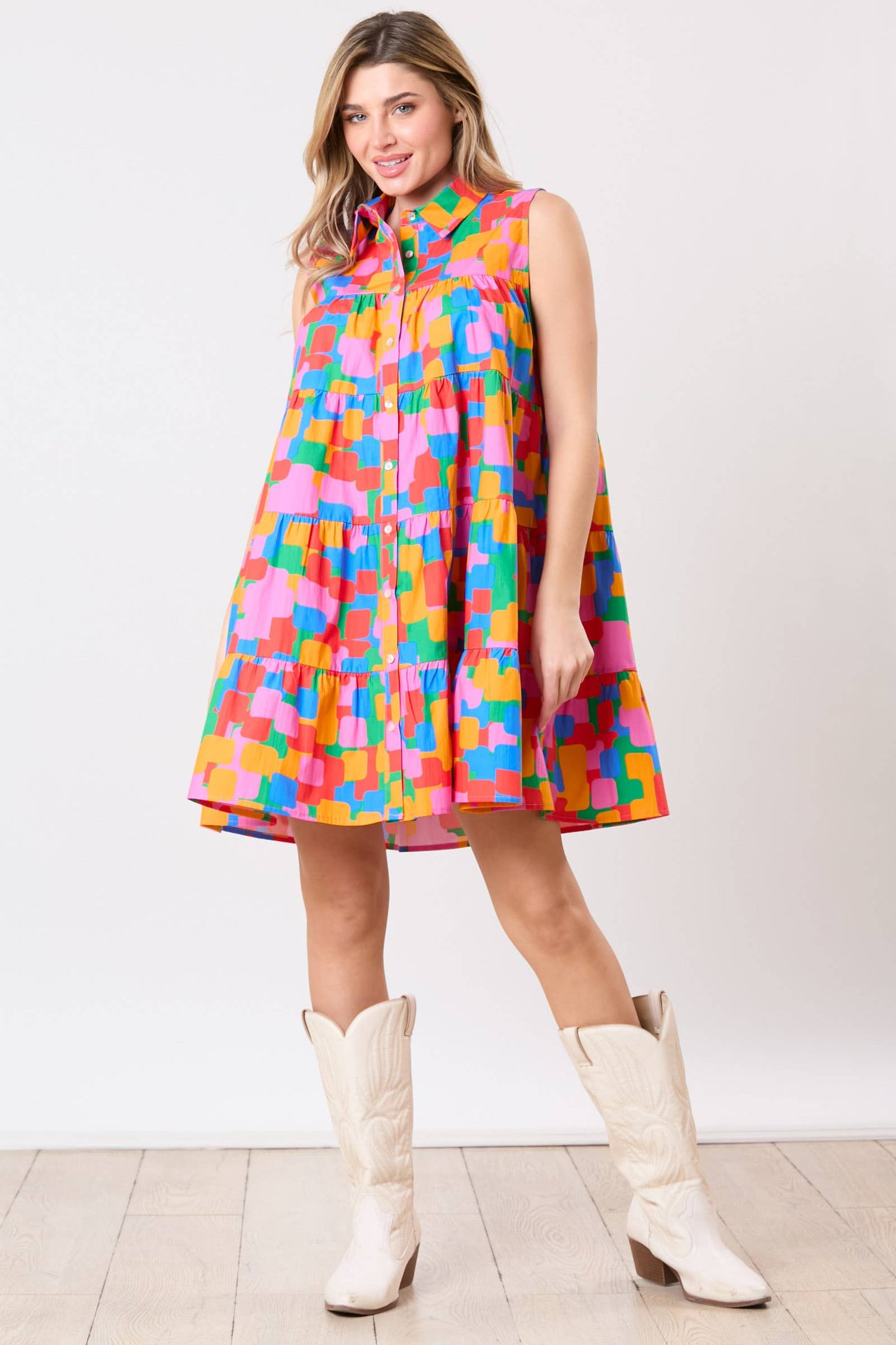 Button Down Tiered Dress
