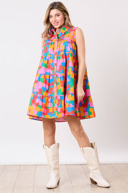 Button Down Tiered Dress
