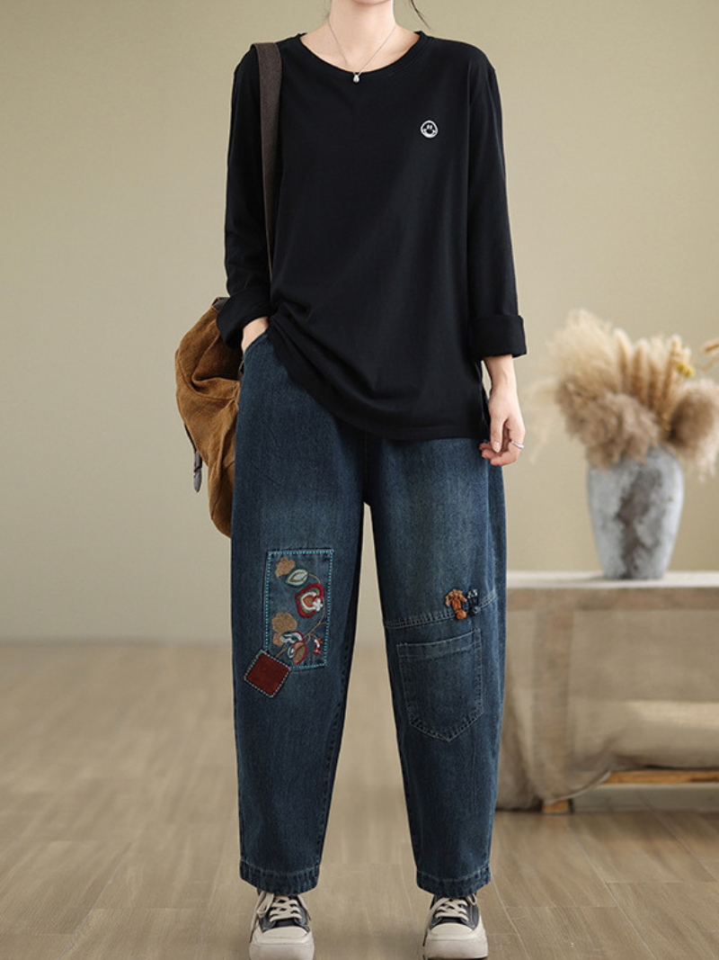 Women's Summer Trendy Embroidery Versatile Blue Bottoms