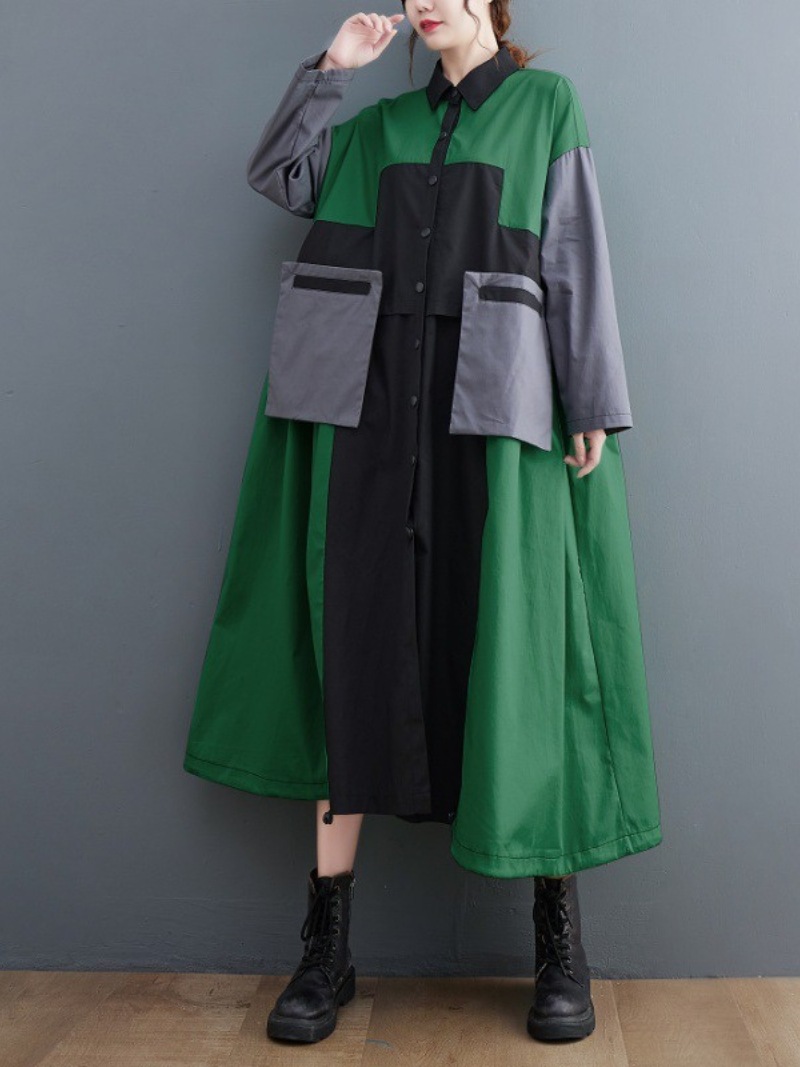 Women's Pretty Button Up Mid-Length Loose Coat With Side Pockets