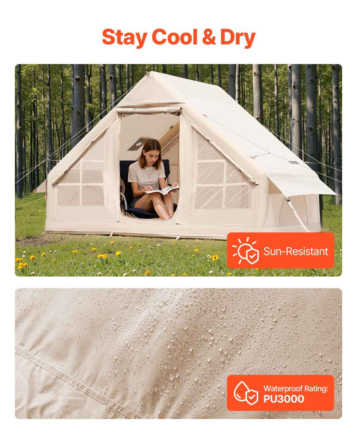 3–5 Person Inflatable Glamping Tent – Easy 15-Min Setup with Hand Pump & Carry Bag | Beige