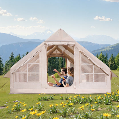 5–8 Person Inflatable Glamping Tent – Easy 15-Min Setup with Hand Pump & Carry Bag | Beige