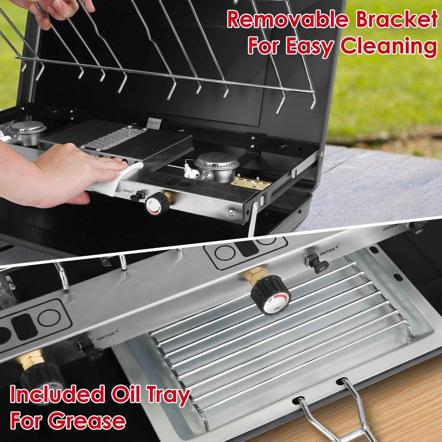 3-Burner Portable Propane Camping Stove – 20,500 BTU, Foldable with Windshield, Oil Tray & Grilling Mesh