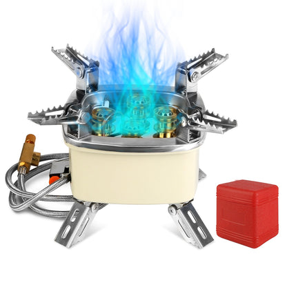 13000W Windproof Camping Stove – 5-Head Burner, Piezo Ignition, High-Altitude Ready