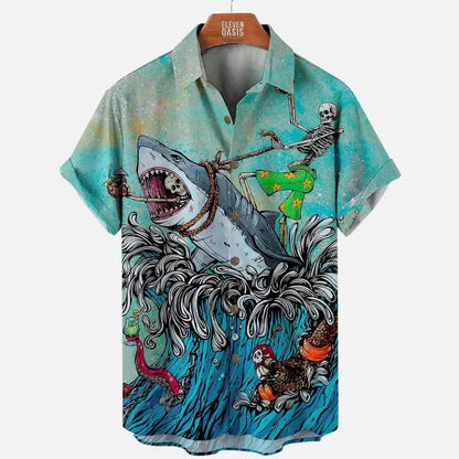 Men's Great White Shark Print Hawaiian Shirt