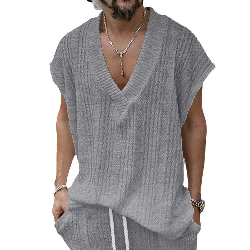 Men's V-Neck Jacquard Sleeveless Tank Top