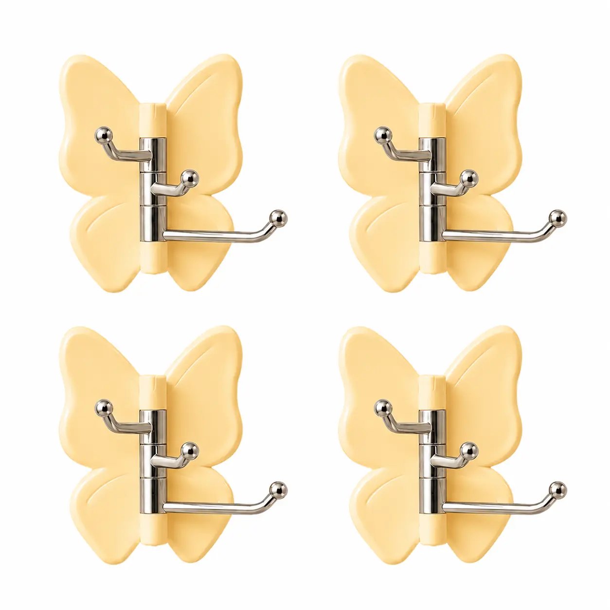 4-Pack Rotating Butterfly Adhesive Wall Hooks ‚Äì No-Drill Towel & Key Organizer