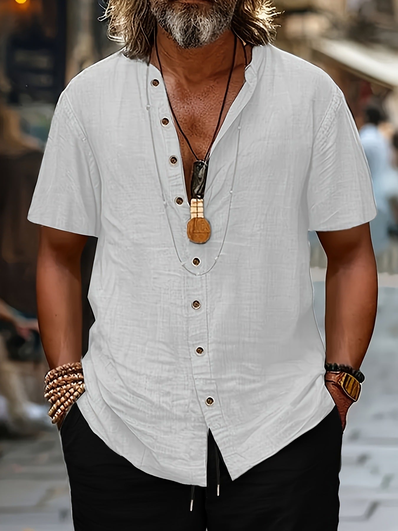 Men's Retro Button-Up Short-Sleeve Casual Shirt
