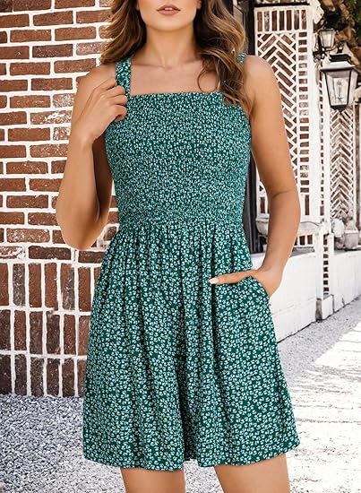 ‚è∞Hot Sale 49% OFFüíÉWomen's Summer Square Neck Sleeveless Loose Casual Short Smocked Romper