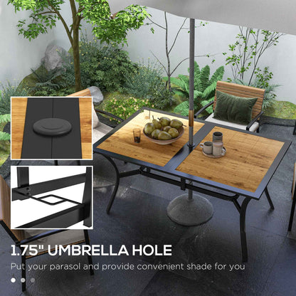 Rectangular Patio Dining Table for 6 | Faux Wood with Umbrella Hole, 59x35.5"