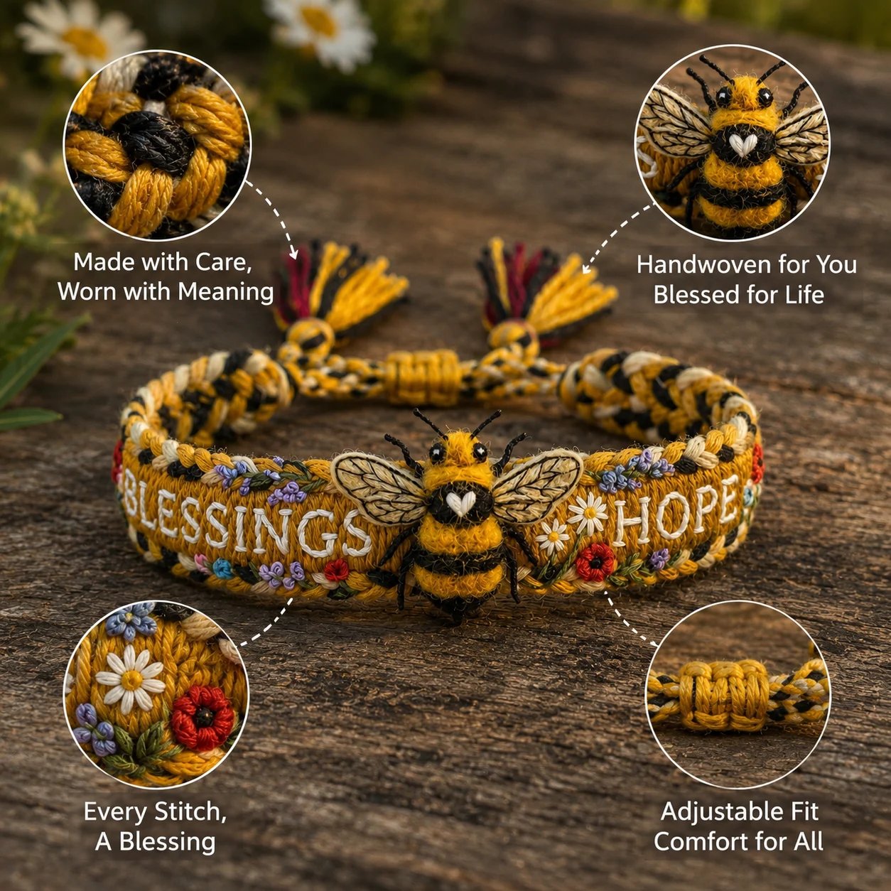 üåºBlessings & Hope üêù2026 Limited Edition Handmade Honey Bee Woven Bracelet