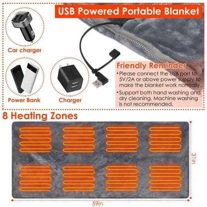 USB Heated Blanket Shawl with Zipper – 8 Heating Zones, 3 Temperature Settings