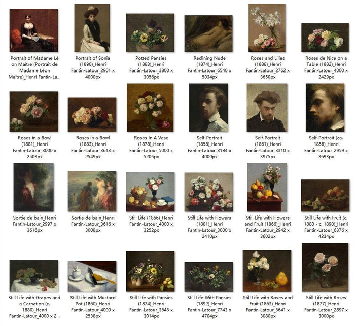 87 Painting Images by Henri Fantin-Latour French, 1836-1904 - Tibetan Buddhist thangka, close-up detail