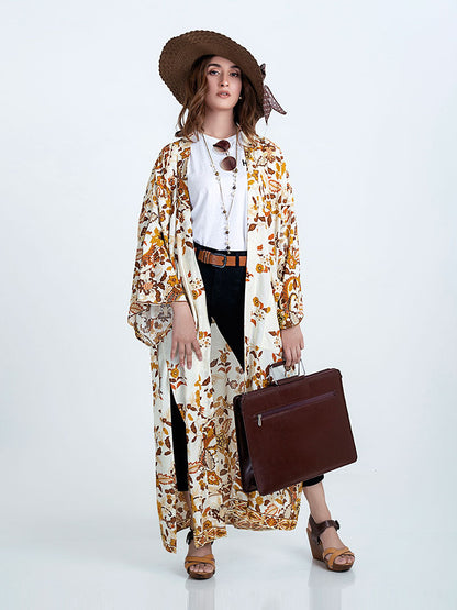 Beachwear & Partywear Floral Print Beige Color Cotton Long Length Gown Kimono Duster Robe