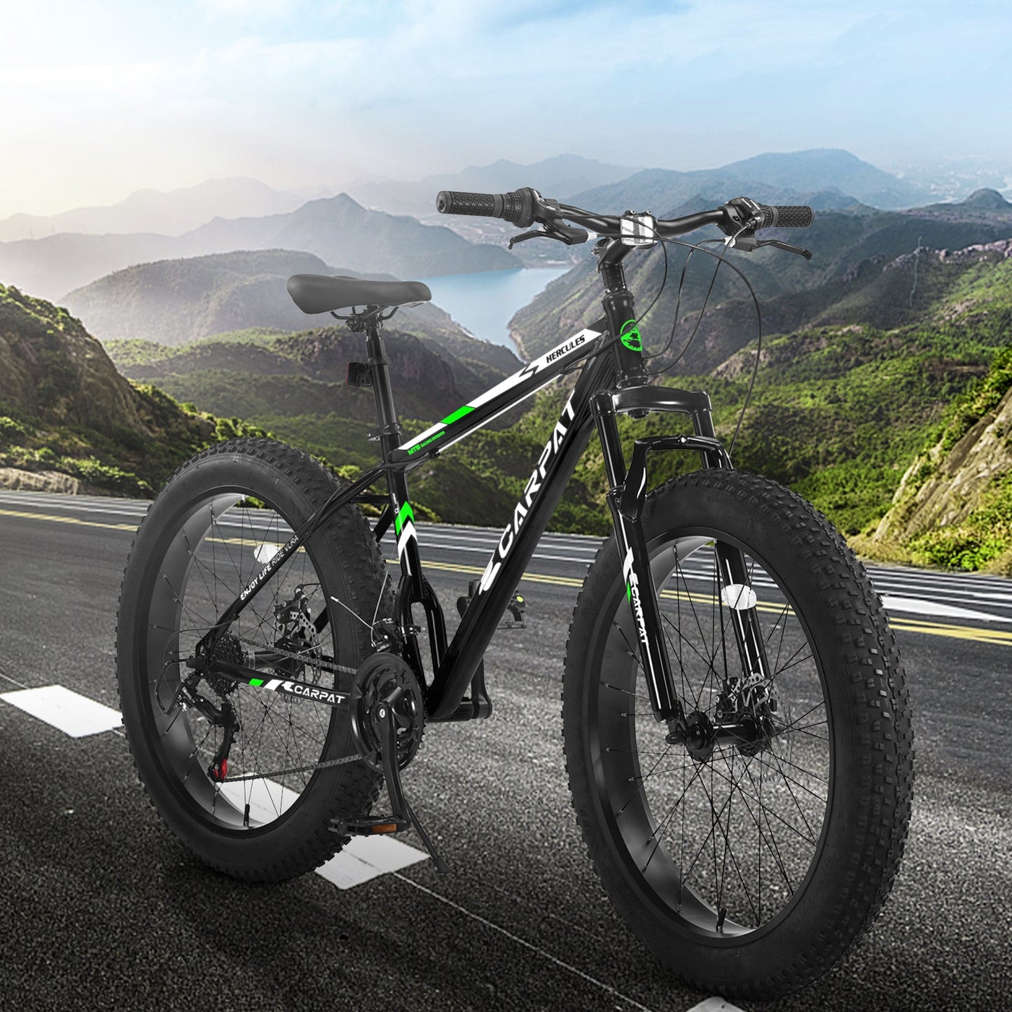 26" Fat Tire Mountain Bike | Full Shimano 21-Speed, Dual Disc Brakes & Front Suspension