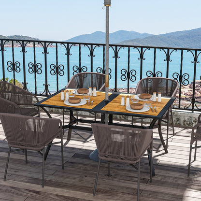 Rectangular Patio Dining Table for 6 | Faux Wood with Umbrella Hole, 59x35.5"