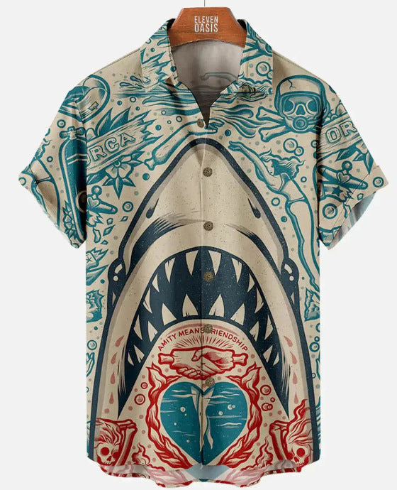 Men's Great White Shark Print Hawaiian Shirt