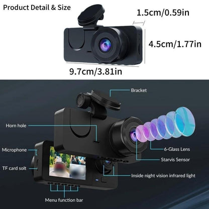 Dailyardtool¬Æ HD 1080P Dashcam with Three Lenses, Loop Recording and 3.5-inch IPS Screen