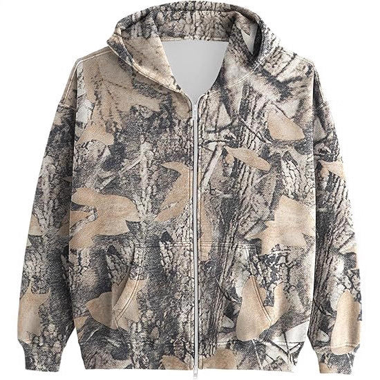 Unisex Printed Hooded Jacket – Casual Zip-Up Outerwear