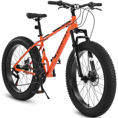 26" Fat Tire Mountain Bike | Full Shimano 21-Speed, Dual Disc Brakes & Front Suspension
