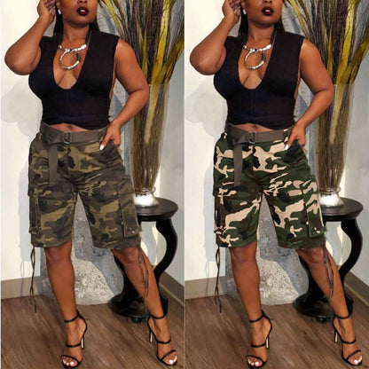 Camouflage Cargo Shorts with Drawstring & Multi-Pockets – S to 3XL