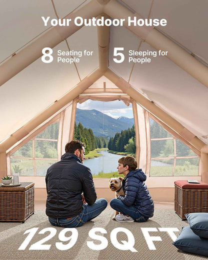 5–8 Person Inflatable Glamping Tent – Easy 15-Min Setup with Hand Pump & Carry Bag | Beige