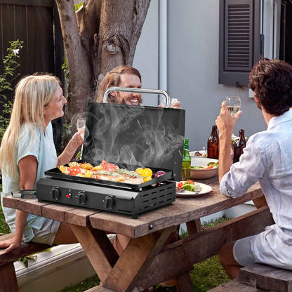 3-Burner Flat Top Gas Griddle Cooking Station – Ceramic Non-Stick, 23" Surface