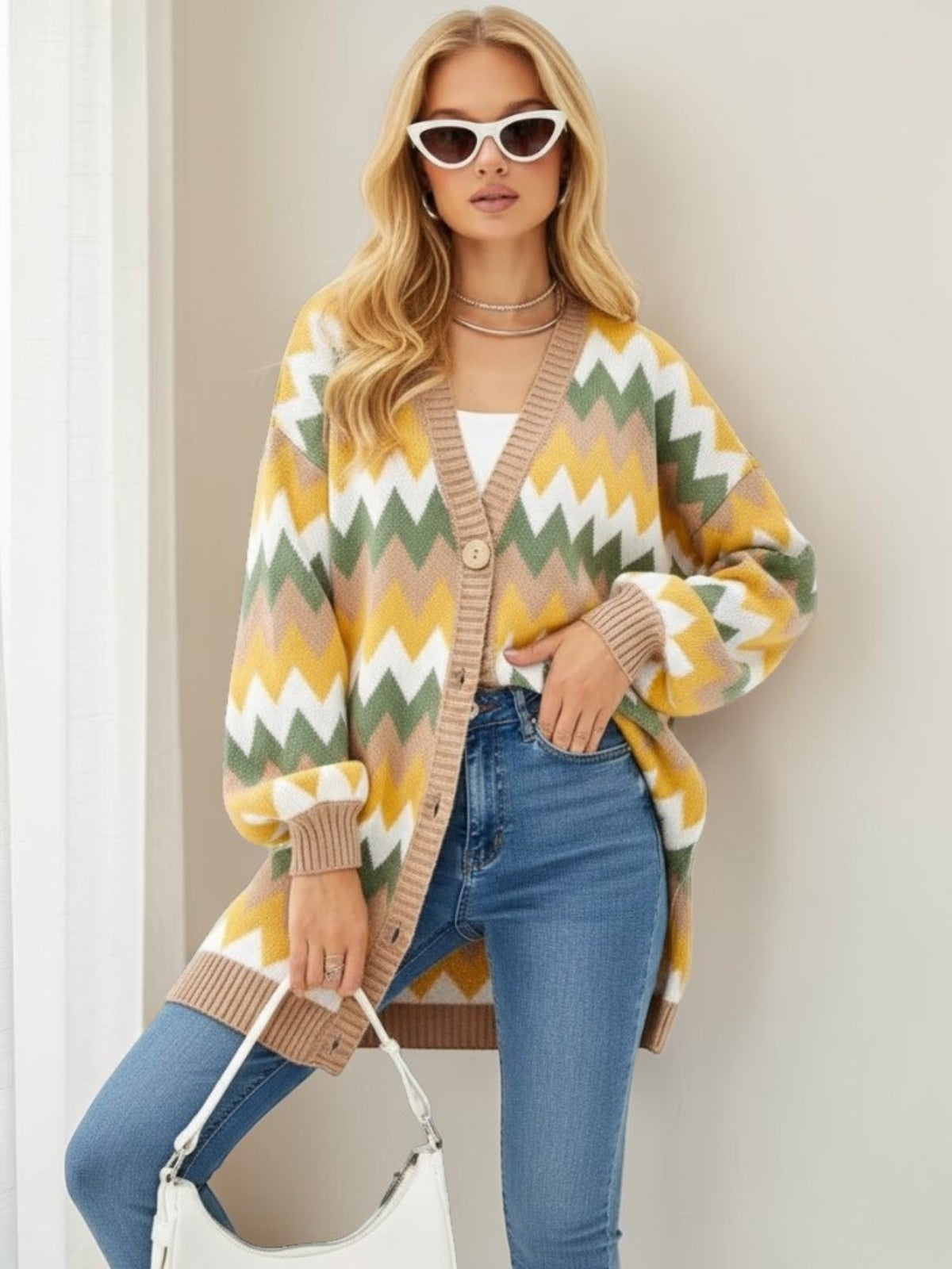 Women's Color-Block Knit Open-Front Cardigan – One Size