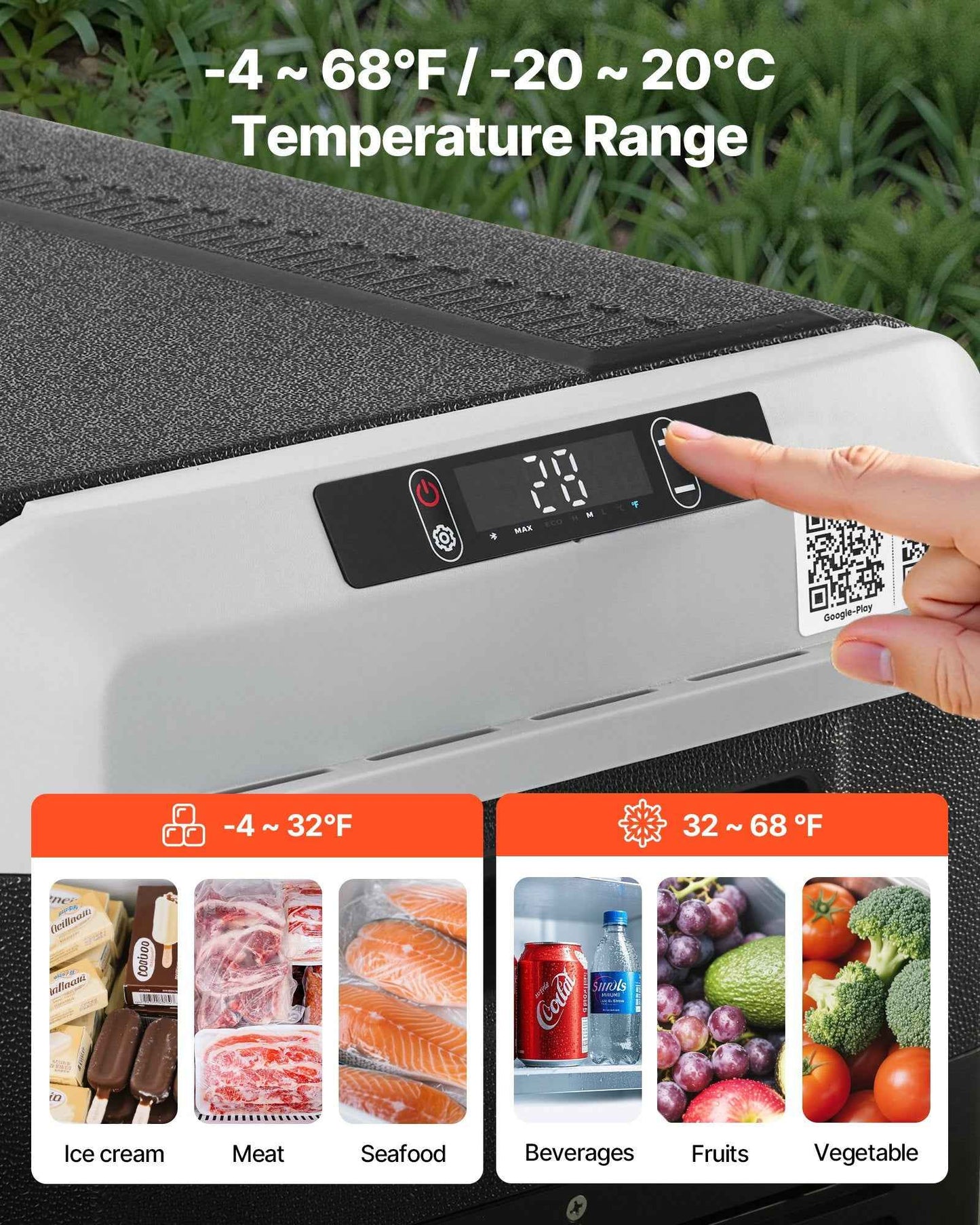 12V Portable Car Fridge Freezer 52.8QT | Fast Cooling, -4°F to 68°F
