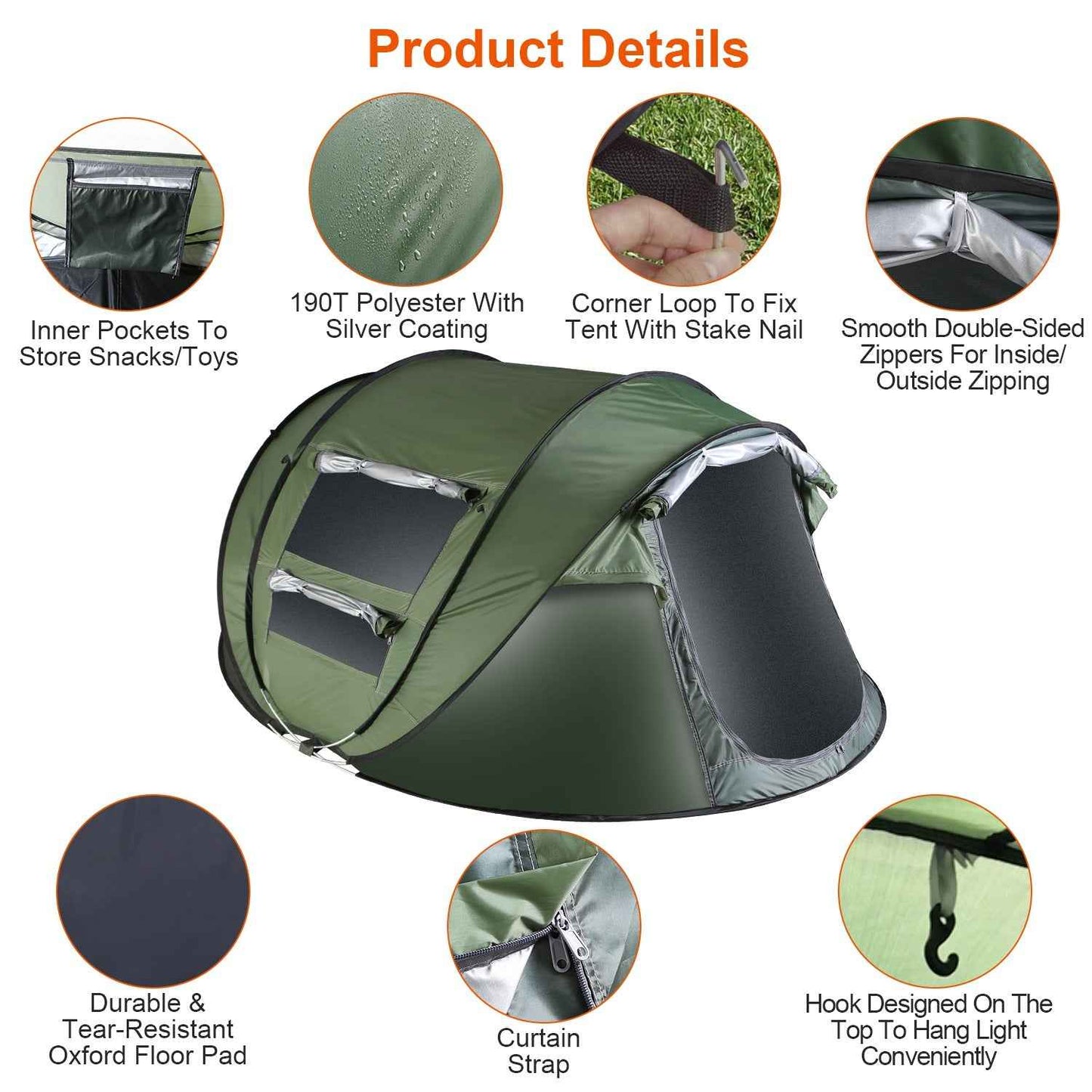 5–8 Person Instant Pop-Up Camping Tent – Waterproof with Mosquito Net Windows & Carry Bag