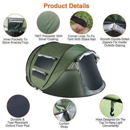 5–8 Person Instant Pop-Up Camping Tent – Waterproof with Mosquito Net Windows & Carry Bag